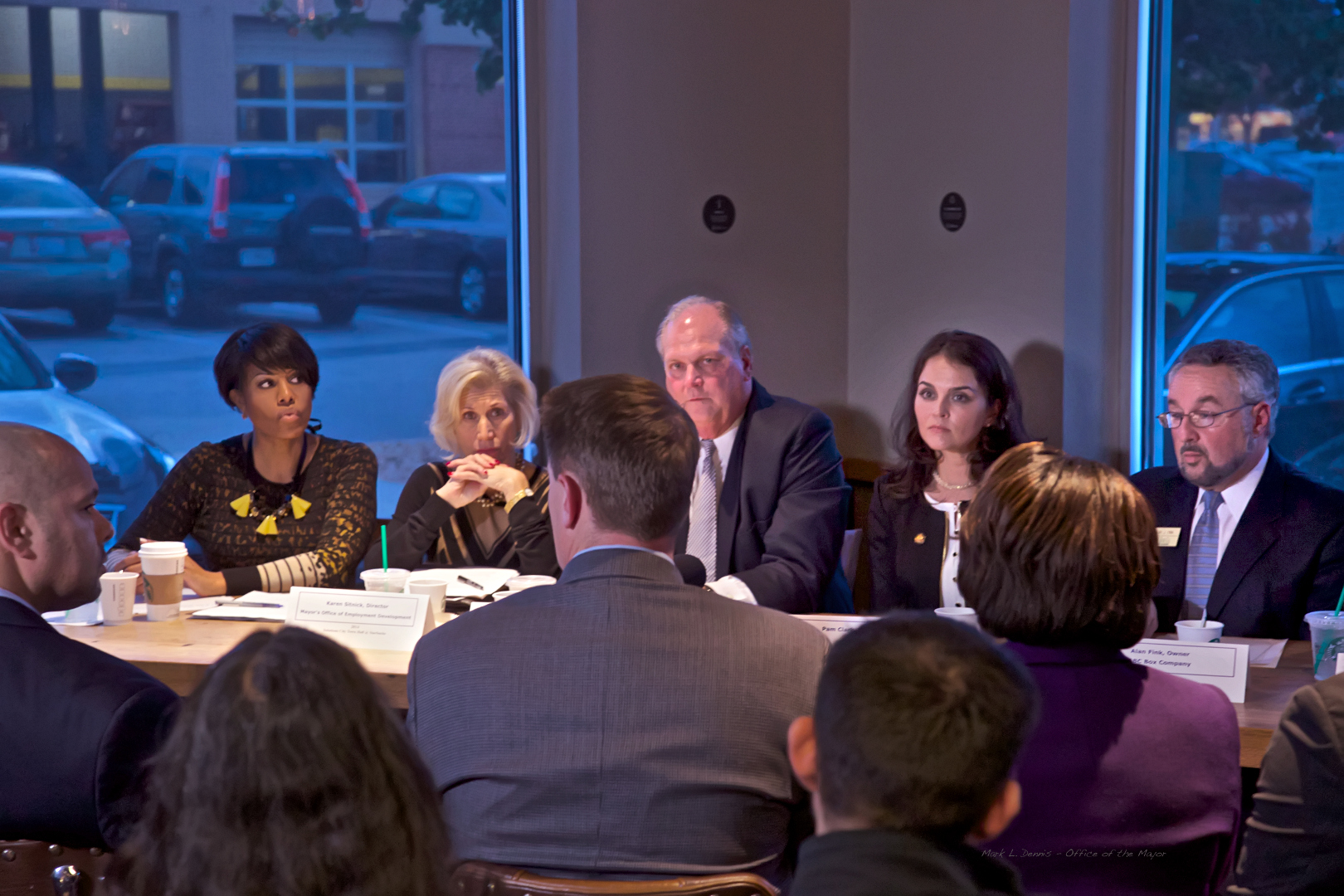 IMAGE: Mayor Rawlings-Blake and youth employment partners participate in a Solutions City panel at Starbucks